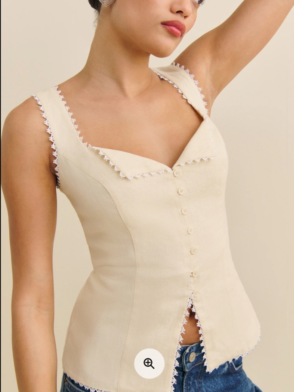 NWT 🌸 Reformation Viola Linen Top Ivory - Size 2